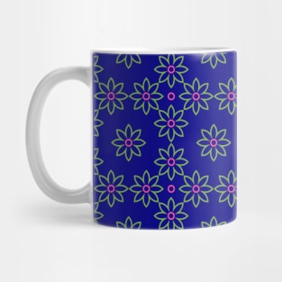 Light green and pink flower pattern on blue background, version 14 Mug